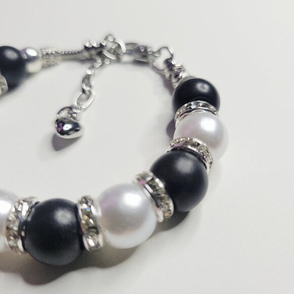 NWT Pandora Style Charm Bracelet Big Black And White Tuxedo Rhinestones Med - Lg - Picture 6 of 6
